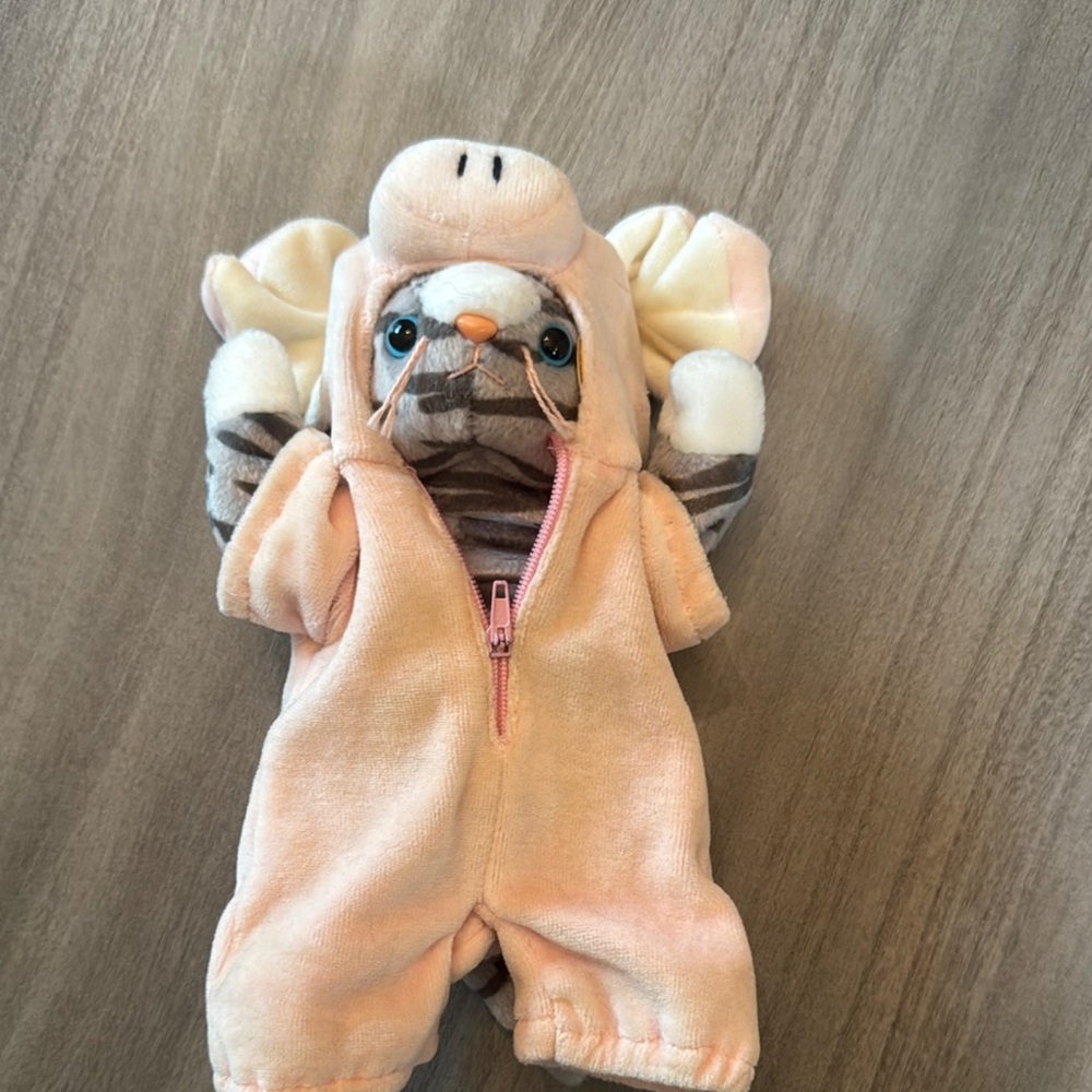 Beanie Baby Prance the Cat with a precious pink piggy outfit! Tag is attached